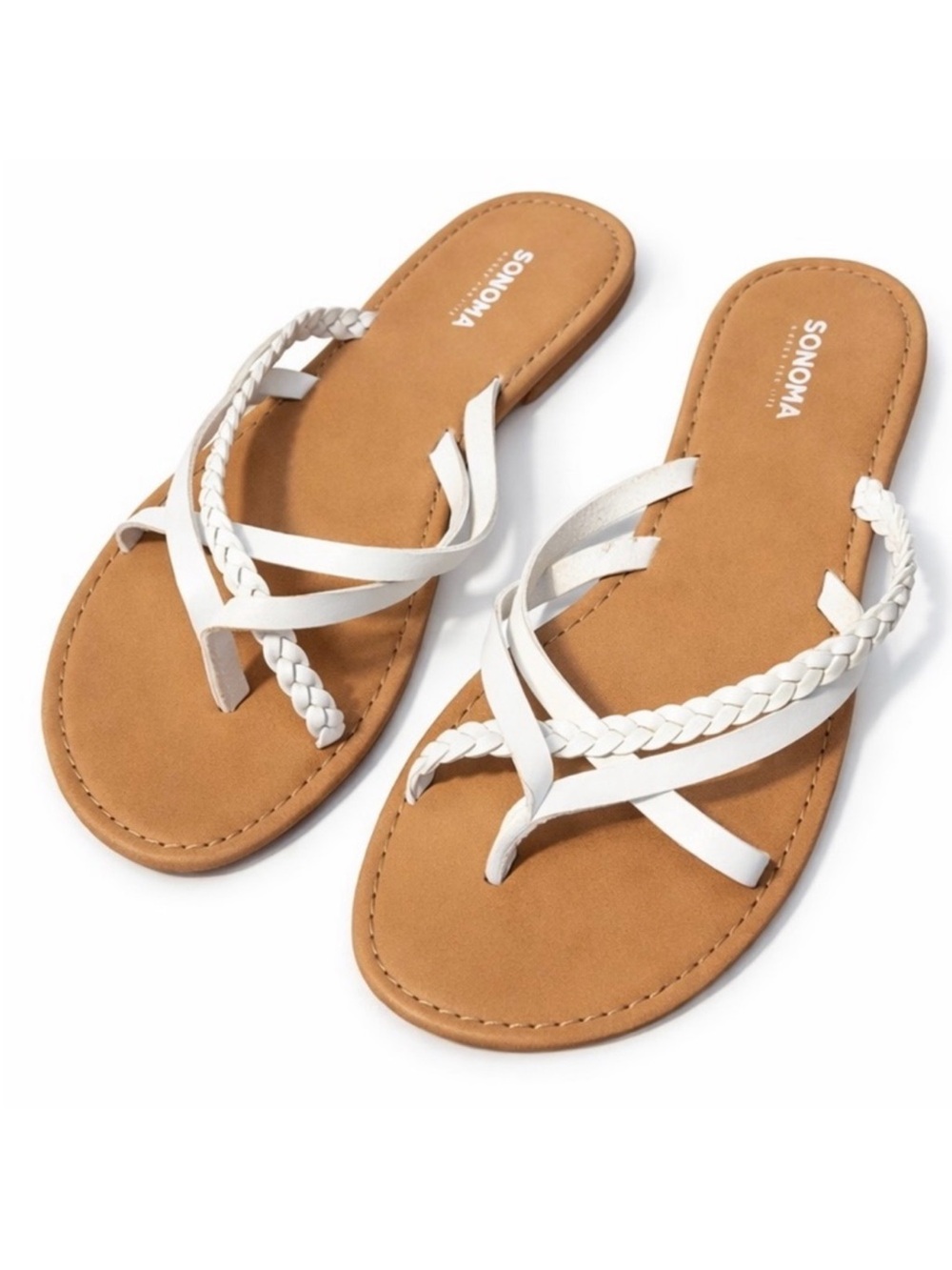 Sonoma White Braided Strappy Criss Cross Flat Sandals Faux Leather Womens Sz 11
